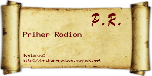 Priher Rodion névjegykártya